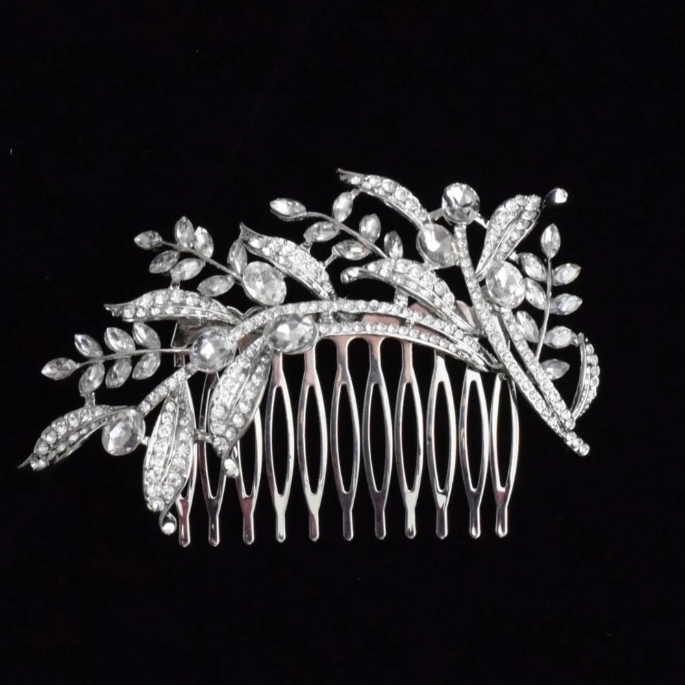 Bridal, Prom Silver and Rhinestone Branch Comb